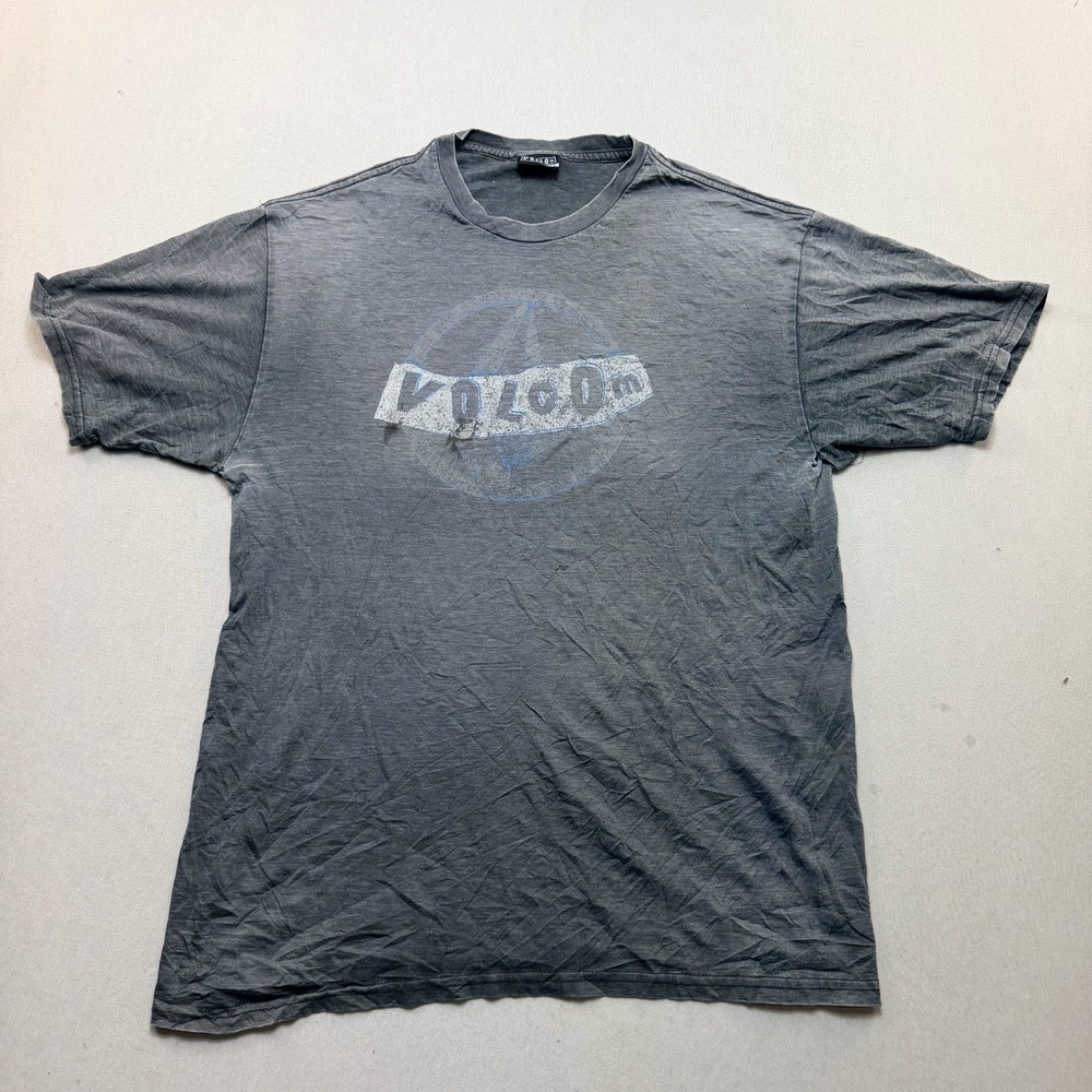 Volcom Graphic T-Shirt Mens Large Gray Fair Distressed Thrashed Skater Logo